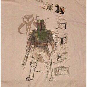 Star Wars Men’s Large Long Sleeve T-Shirt Boba Fett Helmet Sketch Diagram Tee
